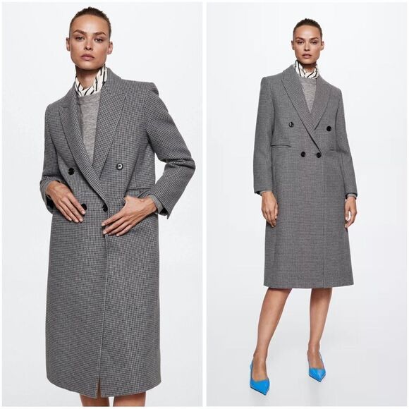 Mango Houndstooth Wool Blend Coat - Picture 3 of 12
